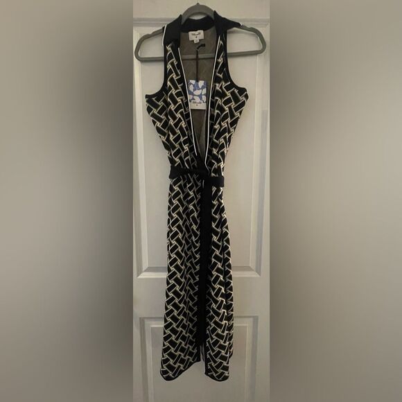 Diane Von Furstenberg Black, Cream and Tan Patterned Wrap Sweater Dress - M - Picture 1 of 4
